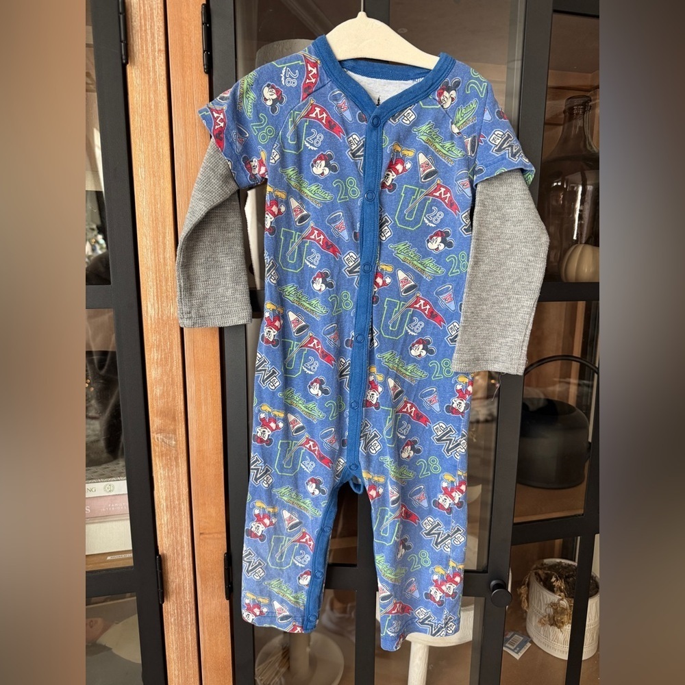 Vintage Disney Parks mickey mouse coverall university 28 flag waffle baby boy
